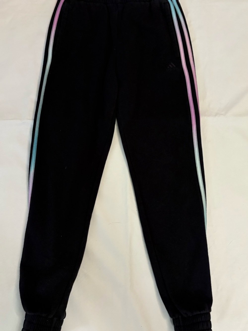 adidas Black Joggers with Pastel Pink & Light Blue Side Stripes